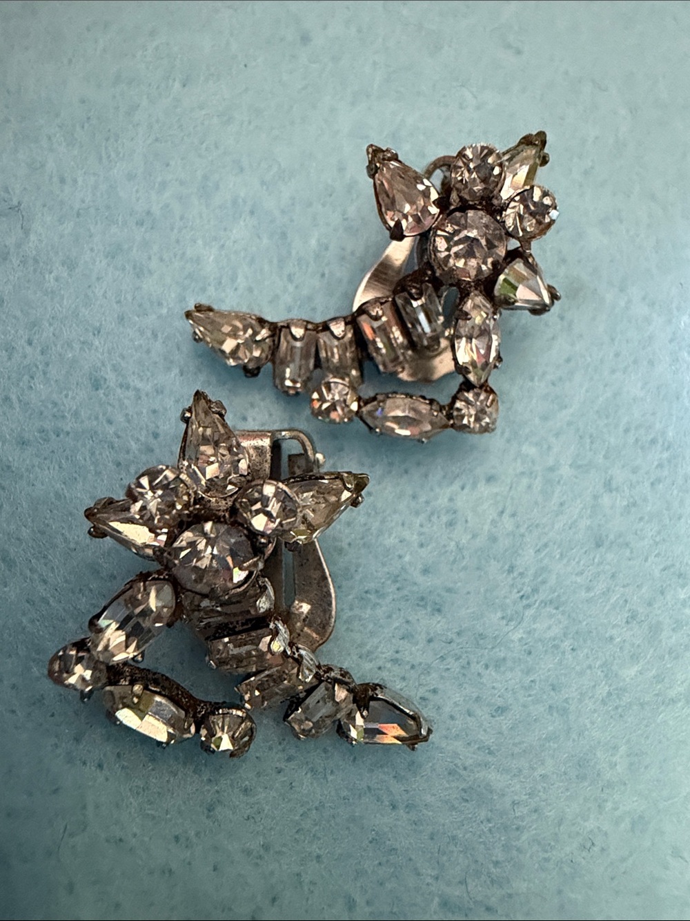 Vintage Rhinestone Climber Clip-On Earrings